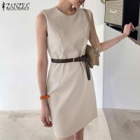 ราคา ZANZEA ชุดซันเดรสสาวออฟฟิศหรูหราชุดกระโปรงแบบสั้นมินิแขนกุดสีพื้น 11 (19909776110)