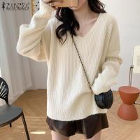 ราคา จัดส่งฟรี Esolo ZANZEA เสื้อกันหนาวสวมหัวคอวีถักแฟชั่นสไตล์เกาหลีของผู้หญิงแขนยาวเสื้อสตรีฤดูใบไม้ร่วงหลวมสีพื้น KRS 10 (20928376412)