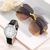 ราคา ชุด2ชิ้นนาฬิกาสายหนังลำลองแฟชั่นผู้หญิงแว่นตาผู้หญิง rhinestone dial QUARTZ wristwatch นาฬิกา montre Femme (21170506767)