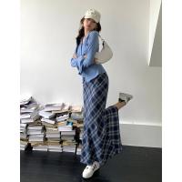 ราคา กระโปรงรัดสะโพกเอวสูงสีน้ำเงินเรียบหรูแนววินเทจสำหรับผู้หญิงกระโปรงลายสก๊อตแบบหางปลาเข้ารูปทิ้งตัวได้ดีใส่แล้วดูผอมเพรียวกระโปรงยาว (19925547217)