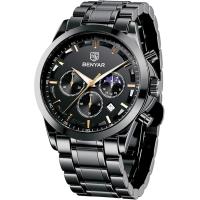 ราคา BY BENYAR Mens Watches Waterproof Sport Military Watch for Men Multifunction Chronograph Black Fashion Quartz Wristwatches Calendar with Leather Strap Black Black (19294108347)