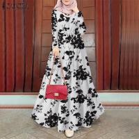 ราคา ZANZEA ชุดซันเดรสคอกลมแขนยาวพิมพ์ลายลายดอกไม้สไตล์มุสลิมวินเทจ (18053169702)