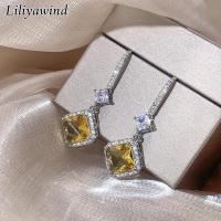 ราคา LILIYAWIND วินเทจต่างหูเพทายผู้หญิงทองแดงรูปสี่เหลี่ยมขนมเปียกปูนคริสตัลสีเหลือง (20713197062)