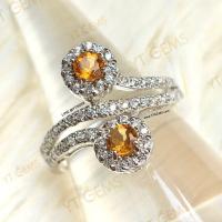 ราคา แหวนซิทรินสีส้ม ล้อมเพชร แหวนเงินแท้ ชุบทองคำขาว พลอยซิทรินแท้ YTG 11595 (17399197876)