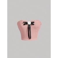 ราคา พร้อมส่ง เสื้อเกาะอก แต่งโบว์ดอกไม้ด้านหน้า มี3สี couqutte ? ? ? ? ₒ (20994437106)