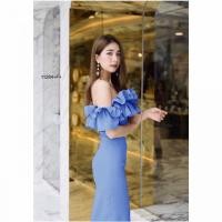 ราคา TW11284 เดรสปาดไหล่ระบายผ่าหน้า (7638381031)