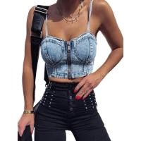 ราคา A LIKE เซ็กซี่ Denim Camisole Crop Top ผู้หญิง Backless Tube Top Solid ColorExposed Navel Vest Tops สุภาพสตรี ClubTop (16142530557)