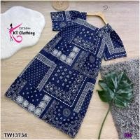 ราคา TW13734 เดรสยาวโอเวอร์ไซส์ลายผ้าเช็ดหน้า SALE (4739456521)