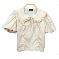 ราคา เสื้อแฟชั่นคอปกแต่งระบาย แขนพอง (17650443580)