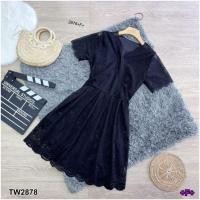 ราคา 2878 เดรสสั้น คอวี แขนสั้น ชุดลูกไม้ กระโปรงสวิง ชุดไปงานบวช เสื้อผ้าแฟชั่น (16980292825)