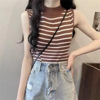 ราคา FF fashion เสื้อยืดไหมพรม คอเต่า แขนกุด ไหมพรมลายทาง สีสดใส น่ารัก ฟรีไซส์ A33 (17442295463)