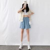 ราคา Plus Size L 5XL Womens Denim Shorts Elastic Waist Solid Color Summer Shorts (21332554451)