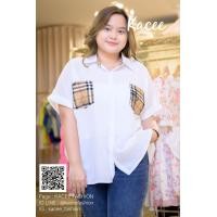 ราคา เสื้อแขนสั้นแต่งกระเป๋าอกลายBurberry E029 (14858358655)