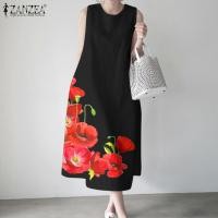 ราคา ZANZEA ชุดเดรสผู้หญิงชุดลำลองย้อนยุคแขนกุดลายดอกไม้เดรสแขนกุดทรงหลวมชายหาดวันหยุดฤดูร้อน 7 (21053590257)