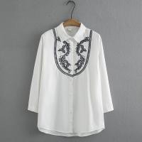 ราคา มีไซส์ใหญ่ Plus Size XL 4XL Womens Vintage Floral Embroidery Spring Autumn Blouses Ladies Office wear Button Up A line Tops Fashion White Black Top (19869839640)