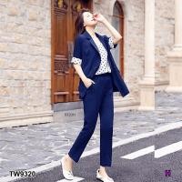 ราคา TW9320 Set 3 ชิ้น เสื้อสูท สายเดี่ยวลายจุด กางเกงขายาว (728822557)