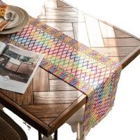 ราคา New Table Runners for Table Natural Hemp Rope Woven Table Runner Chenille Patchwork Table Cloth with Tassel Table Flag (14875450739)