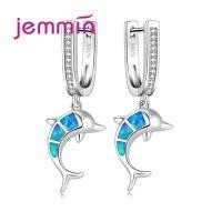ราคา Blue Fire Opal Dolphin Earrings For Girl Party Jewelry 925 Sterling Silver Dangle Earring With Rhinestone Brincos Gift (11766924342)