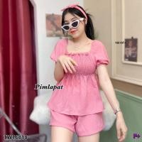 ราคา TW16818 Set 3 ชิ้น เสื้ออกสม็อก กางเกง ผ้าผูกผม 16818 Set 3 pieces Smock shirt pants hair tie (16730970705)