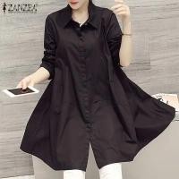 ราคา ZANZEA กระดุมเสื้อคอพับเสื้อแขนยาวสำหรับผู้หญิงสไตล์เกาหลีเสื้อเชิ้ตผ่า 10 (21194062590)