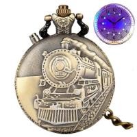 ราคา Luxury Gold Luminous LED Flash Quartz Pocket Watch Train Locomotive Engine Steampunk Quartz FOB Light Watch Gifts for Men Women (16569169381)