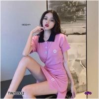 ราคา TW10932 Set 2 ชิ้น เสื้อโบโลแขนสั้น กระโปรง เซทไหมพรม (955228719)
