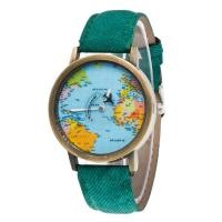 ราคา นาฬิกาข้อมืออะนาล็อกควอตซ์ทรงกลมสายผ้ายีนส์แผนที่โลกแบบย้อนยุคสำหรับทุกเพศ (9930674138)