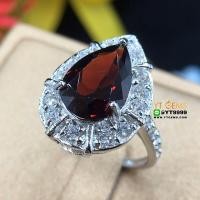 ราคา แหวนพลอยหยดน้ำ แหวนโกเมน แหวนเงินแท้ ชุบทองคำขาว พลอยโกเมนแท้ YTG 8543 (17405658622)