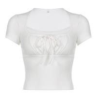 ราคา Cibbar เสื้อครอปเย็บสีขาว เสื้อเอวลอยประดับลูกไม้สองชิ้นลำลองวินเทจสำหรับผู้หญิงเสื้อยืด Y2K ฤดูร้อนสวยงาม (21341297564)