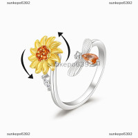 ราคา sunkepo6392 แหวนป้องกันความเครียดลายดอกทานตะวันหมุนปรับได้สำหรับผู้หญิงเครื่องประดับแฟชั่น1ชิ้น (20267433343)