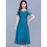 ราคา ชุดเดรสสำหรับผู้หญิงชุดเดรสเป็นทางการ2023ชุดเดรสผ้าตาข่ายผ้าชีฟองลำลองสีน้ำเงินหรูหรา2023สไตล์เกาหลีชุดเดรสยาวคลุมเข่าแฟชั่นชุดพรอมแขนสั้น (19764303424)