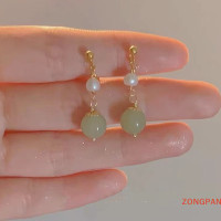 ราคา ZONGPAN ต่างหูหยกสไตล์จีนวินเทจสำหรับผู้หญิงต่างหูหยกเทียมสวยงาม (20680555604)