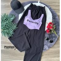 ราคา Set2ชิ้น เสื้อครอปแขนกุด เสื้อกล้าม กางเกงขายาว กางเกงวอร์ม เอวระบาย ชุดเซ็ต PooGun Shop (18939353913)