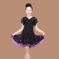 ราคา ชุดเต้นรำสี่เหลี่ยมแขนสั้นสำหรับการแสดงชุดกระโปรงสั้นปักเลื่อมสไตล์ละตินสำหรับฤดูใบไม้ผลิ ฤดูร้อน (21179350207)