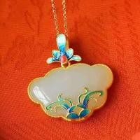 ราคา HZP ธรรมชาติสีเคลือบจี้ Hetian หยกจี้สร้อยคอสำหรับผู้หญิง Changming ล็อคสร้อยคอเงินชาติพันธุ์ย้อนยุคสันติภาพกระดูกไหปลาร้าสร้อยคอผู้หญิง (14896787365)