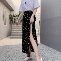 ราคา กระโปรงผู้หญิงผ่ากระโปรงยาวสไตล์เกาหลีกระโปรงผ้าชีฟองลายดอกไม้ฤดูร้อนแฟชั่นลำลองเอวสูงสีดำ (18675202663)