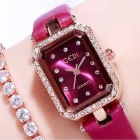 ราคา GEDI 2698 หน้าปัดเหลี่ยมล้อมเพชร ของแท้ 100 นาฬิกาแฟชั่น นาฬิกาข้อมือผู้หญิง (17574437235)