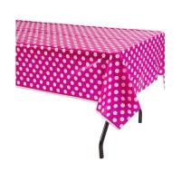 ราคา ผ้าปูโต๊ะพลาสติก PVC กันเปื้อน กันน้ำ ลายจุดสีขาว ชมพู 54 (181995591)