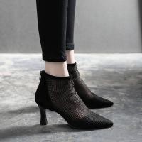 ราคา SZC796 2021ใหม่สีแดงรองเท้าแตะหญิงหนาตามด้วยในรองเท้าบูทแต่งตาข่าย Hollow รองเท้าส้นแหลมส้นสูงกระเป๋าตาข่ายเย็น (7942167446)
