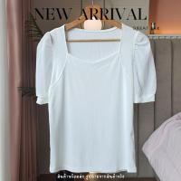 ราคา พร้อมส่ง เสื้อคอหัวใจ แขนชีฟอง ไหมพรมร่อง เสื้อไหมพรม คอเหลี่ยม แขนสั้น แบบสวยๆ (20767607362)