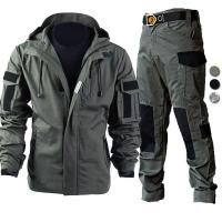 ราคา ชุดกันลมแนวยุทธวิธีชุดทหารกันน้ำสำหรับผู้ชายชุดแคมป์ปิ้งชุดนายพรานกลางแจ้งเสื้อกันลมเสื้อแจ็คเก็ตมีฮู้ดกางเกง (20058350508)