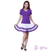 ราคา เสื้อยืดผู้หญิงกระโปรงสั้นชุด2ชิ้น เครื่องแต่งกายสแควร์แดนซ์เต้นรำละติน กางเกงบ็อกเซอร์ในตัว กระโปรงเอวยางยืดไซส์ใหญ่ (18299919541)