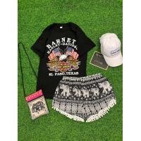 ราคา เสื้อกางเกงชุดเซทผู้หญิง เสื้อยืด กางเกงช้างขาสั้นผู้หญิง (17197082875)