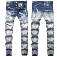 ราคา สไตล์ยุโรป DSQUARED2ยี่ห้อบุรุษกางเกงยีนส์2022บุรุษแฟชั่นสบายๆกางเกงยีนส์บาง Biker หลุมฮิปฮอปเย็บปักถักร้อยยืดหยุ่นกางเกงยีนส์ (18624715160)