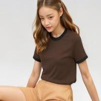 ราคา Closet Crush Basic T shirt with neck line detail Brown and Black เสื้อยืดทรงเบสิคแต่งขอบสีทูโทน (21286454908)