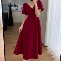 ราคา Lovito ชุดเดรส Midi คอวีแขนสั้นทรงเรียบหรู LNE09088 สีแดง Lovito ชุดเดรสมิดิเดรสทรงเอแขนสั้นคอวีเรียบหรู (20595000334)