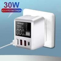 ราคา อแดปเตอร์ ชาร์จเร็ว USB Adapter 30W Quick Charge 3 0 USB Charger PD Type C HUB LED Display Wall Charger Fast Mobile Phone Charger For iPhone Samsung (4087094198)