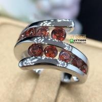 ราคา แหวนไขว้ แหวนโกเมน แหวนเงินแท้ ชุบทองคำขาว พลอยโกเมนแท้ YTG 8524 (17405655138)