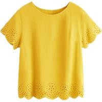 ราคา LZD SheIn ผู้หญิงลำลองคอกลมฤดูร้อนแขนสั้นหอยเชลล์เสื้อยืดเสื้อด้านบน (21146737763)
