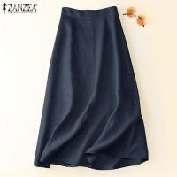 ราคา จัดส่งฟรี Esolo กระโปรงผ้าฝ้าย ZANZEA ผู้หญิงวินเทจทรงเอไลน์กระโปรงยาวแต่งระบายมีซิปด้านหลังแบบลำลองสีพื้น 2 (19349049709)